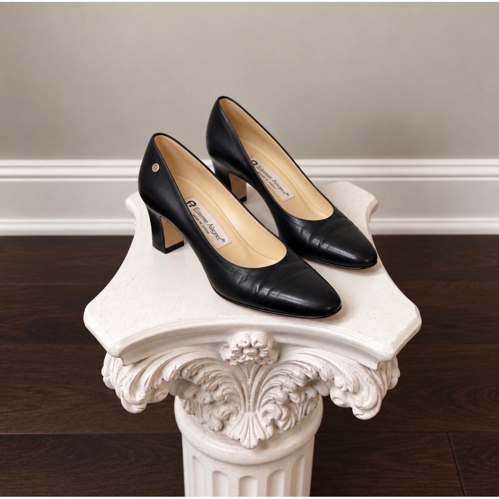 Etienne Aigner Taylor Black Leather Block Heel Pumps Spain Womens 6.5M